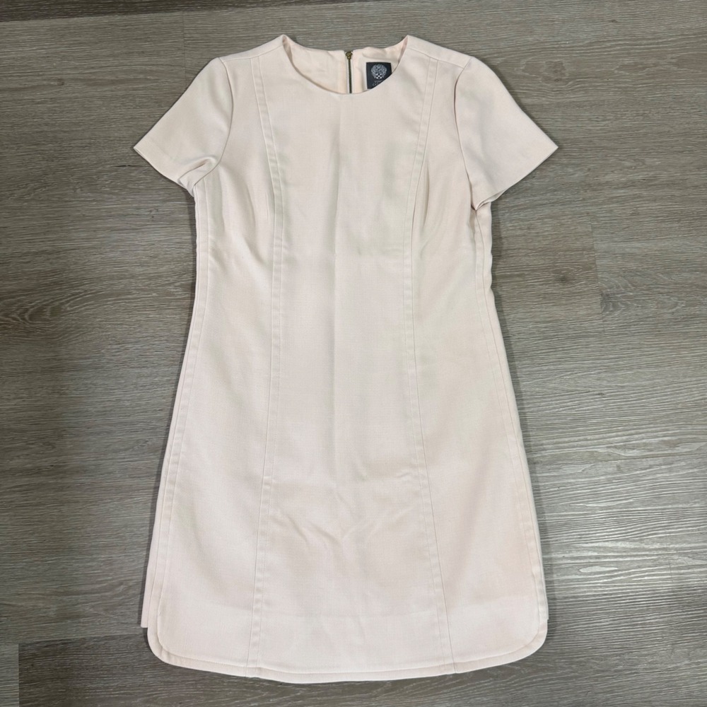 Vince Camuto Shift Dress Womens 10 Pink Short Sleeve Back Zip Seamed Sheath